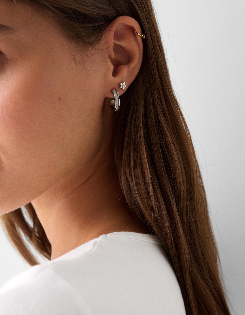 Lot 9 boucles d’oreilles étoile strass-Argent-1