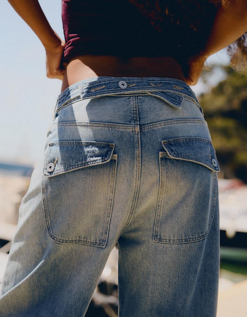 Distressed arkası tokalı balloon fit jean - Görsel 2