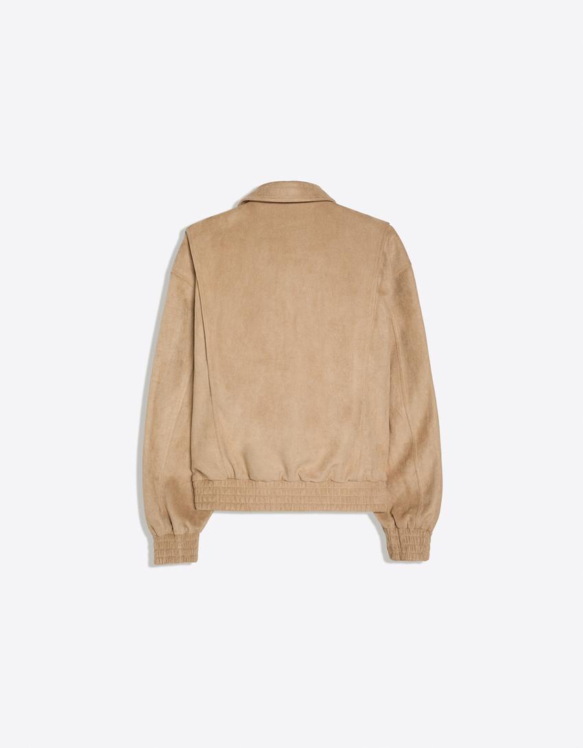 Jaqueta faux suede-Bege