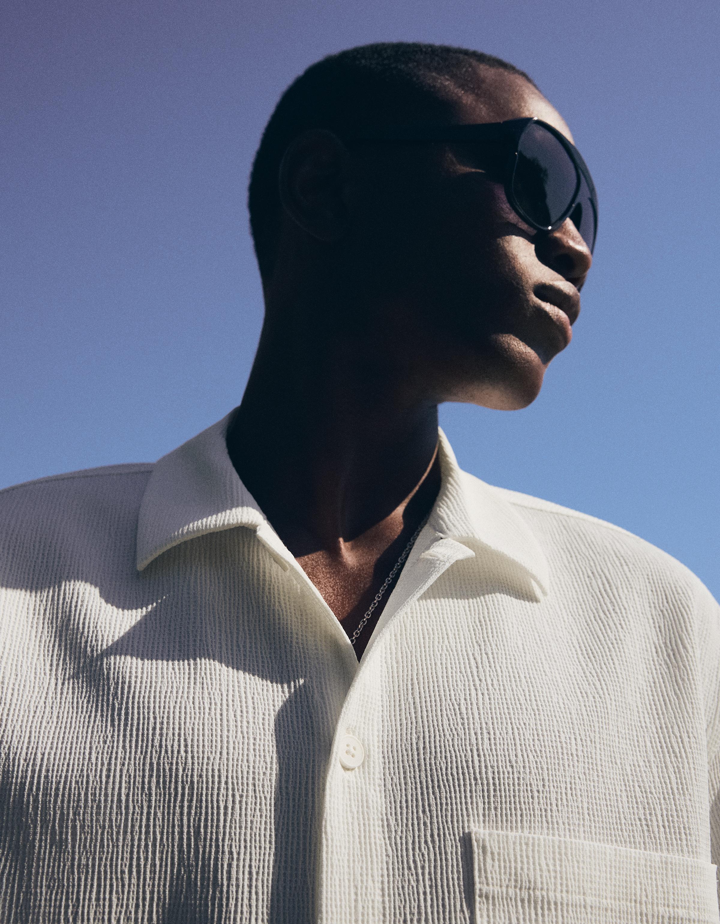 Pleated short sleeve boxy shirt — White