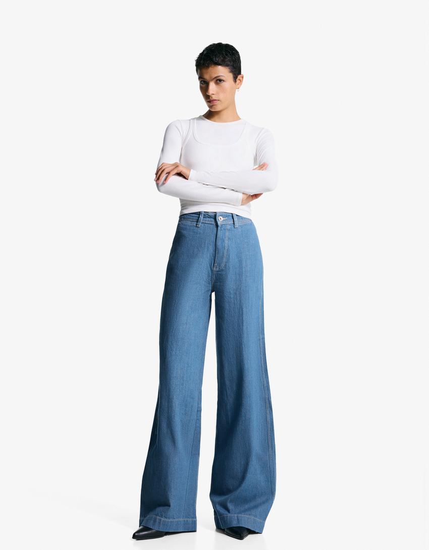 Jeans wide leg-Bleu-0