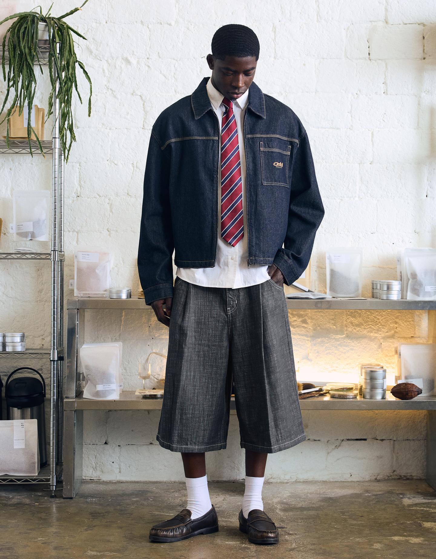 Bershka bermudy z denimu granatowy