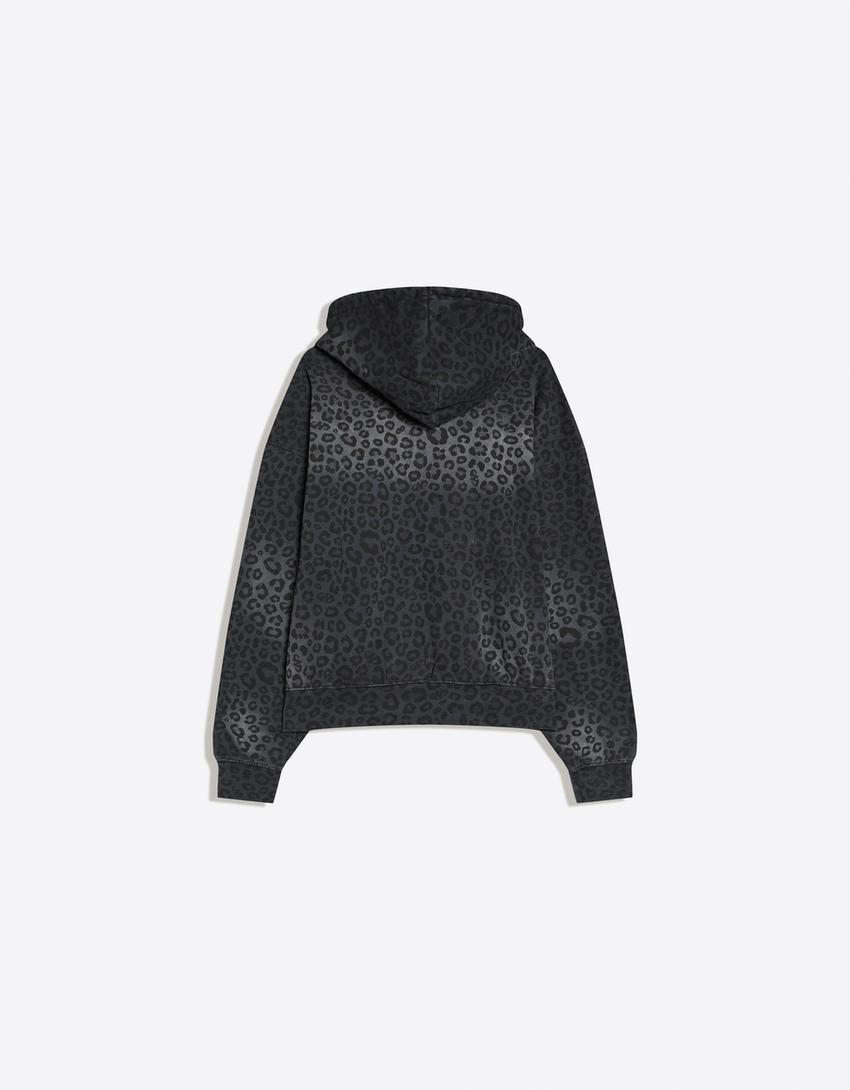 Sudadera cremallera capucha print-Gris