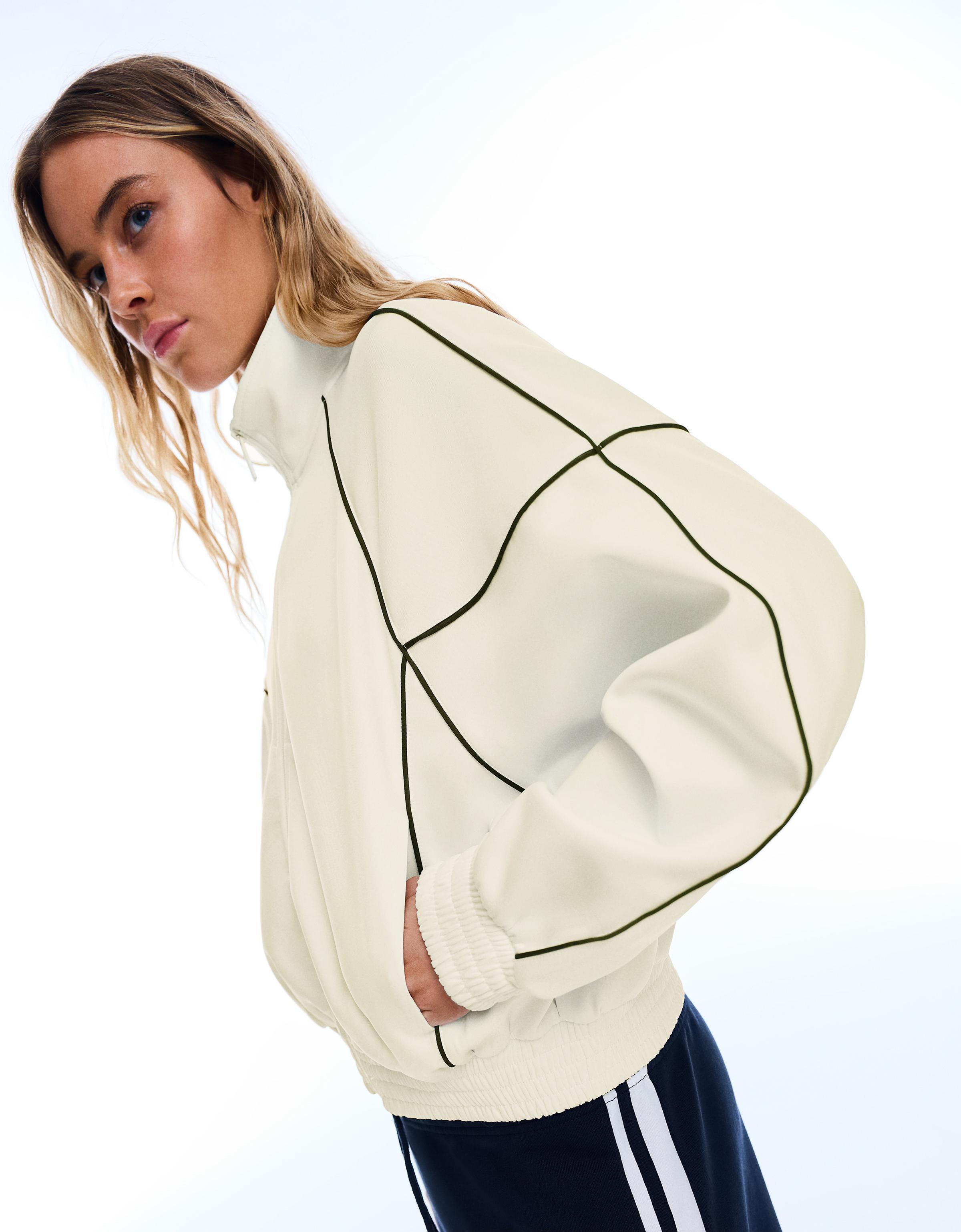 Contrast high neck jacket — Cream
