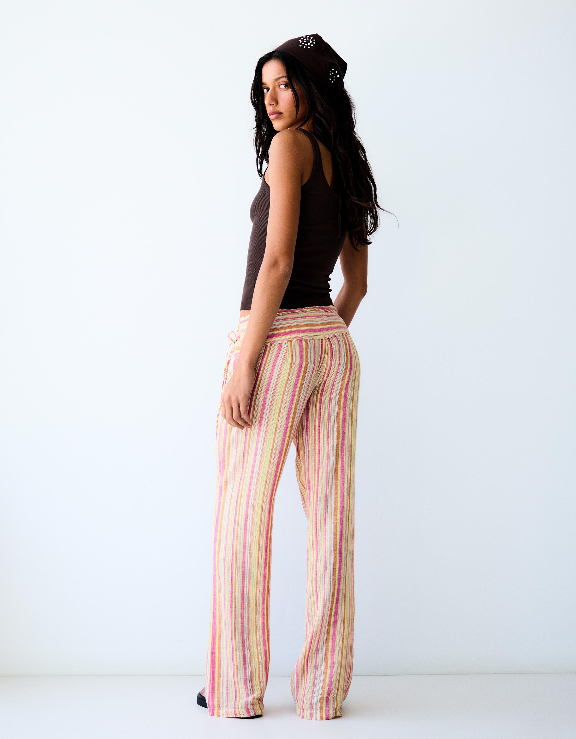 Striped trousers with linen — Yellow