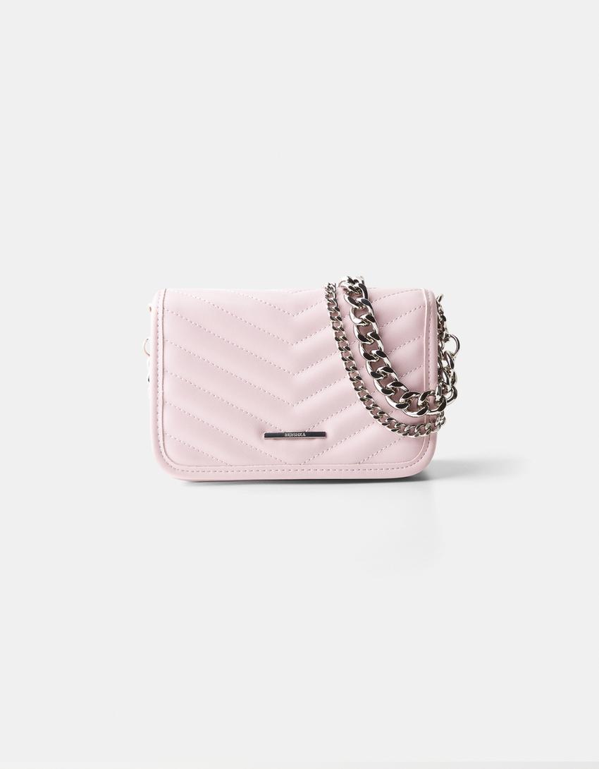 Quilted multi-way crossbody bag with chain-Pink-4