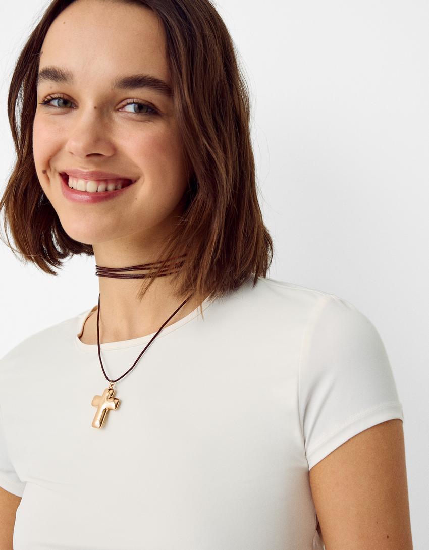 Sembol uçlu ip choker kolye-Altın-3