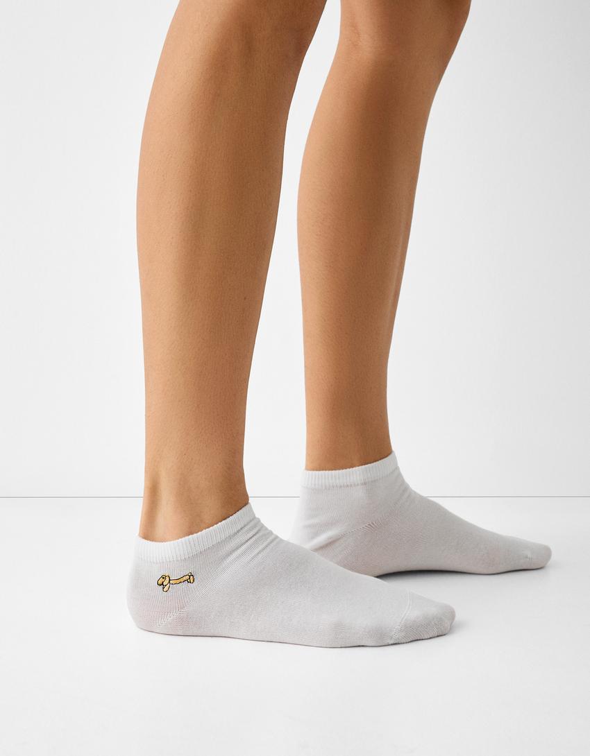 3’lü işlemeli çorap paketi-Beyaz-1