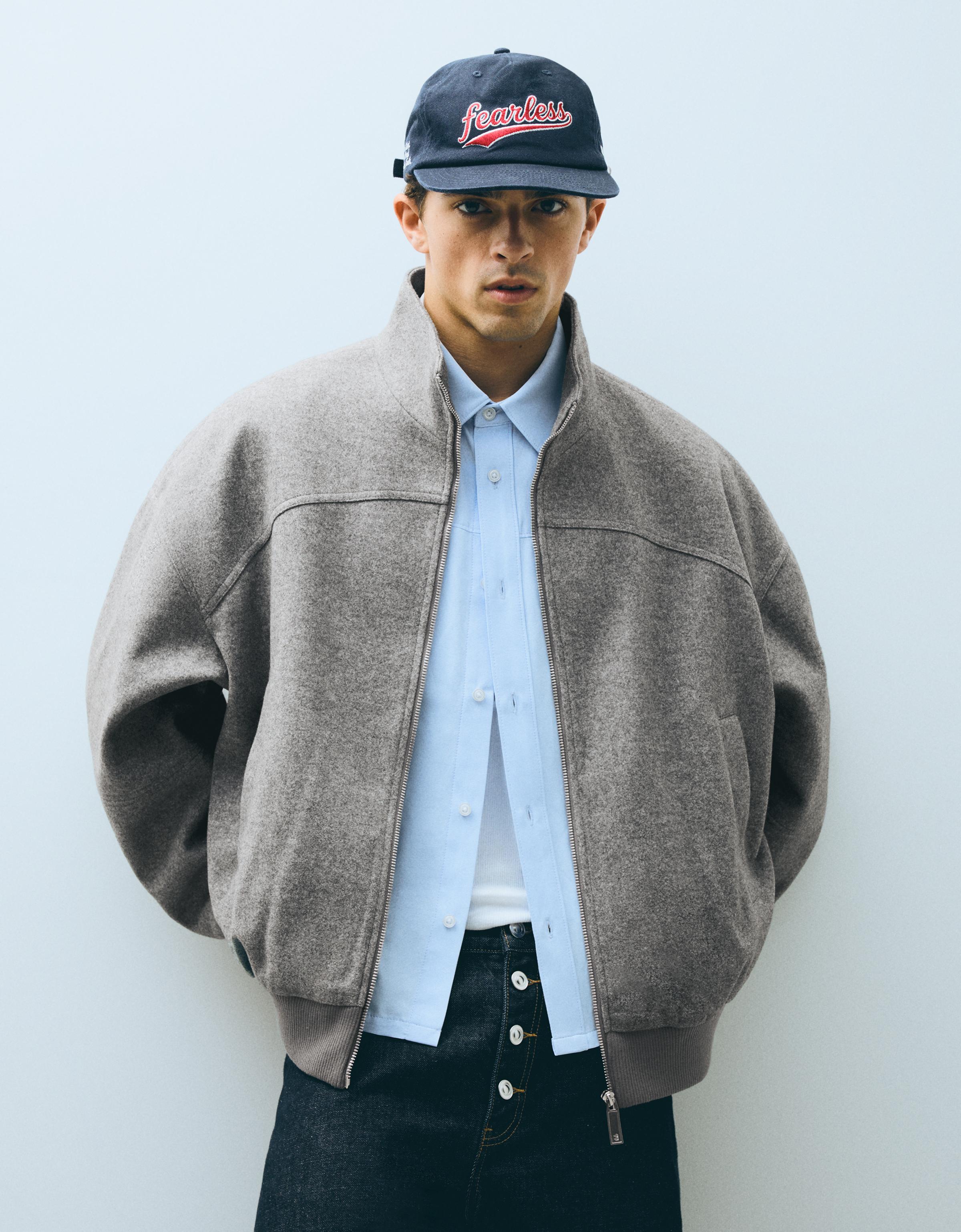 Bershka Cazadora Bomber Paño Hombre Gris