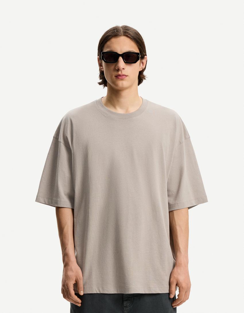 Koszulka oversize z krótkim rękawem-Szary-0