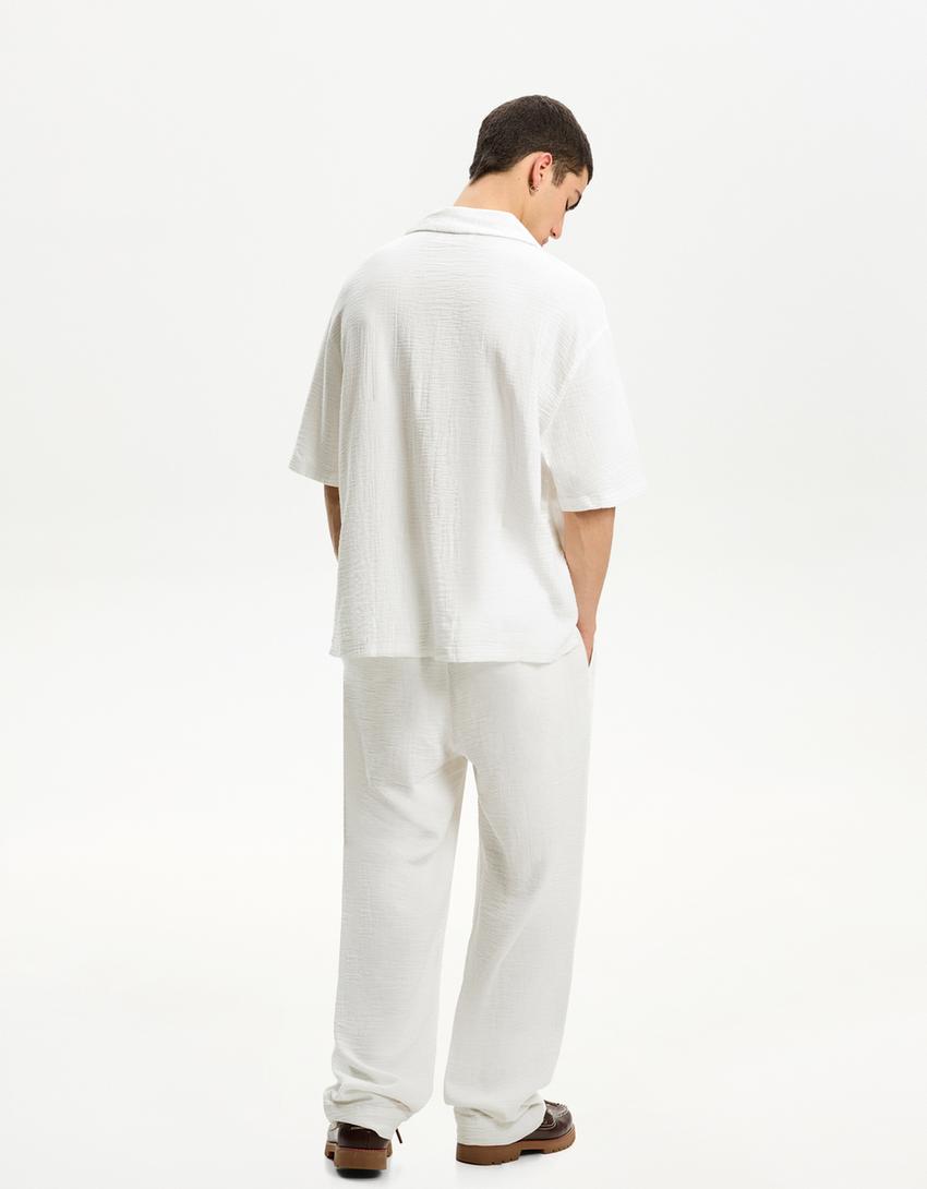 Camisa manga corta textura-Blanco
