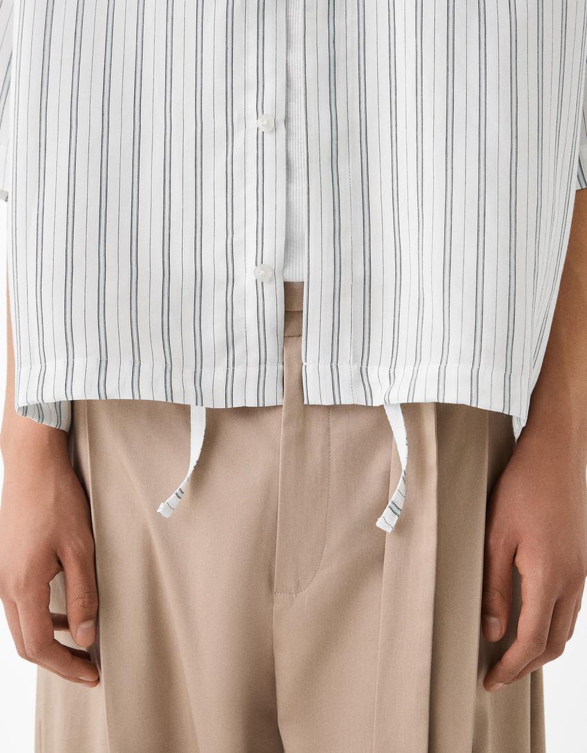 Striped boxy fit short sleeve shirt-Light blue-5