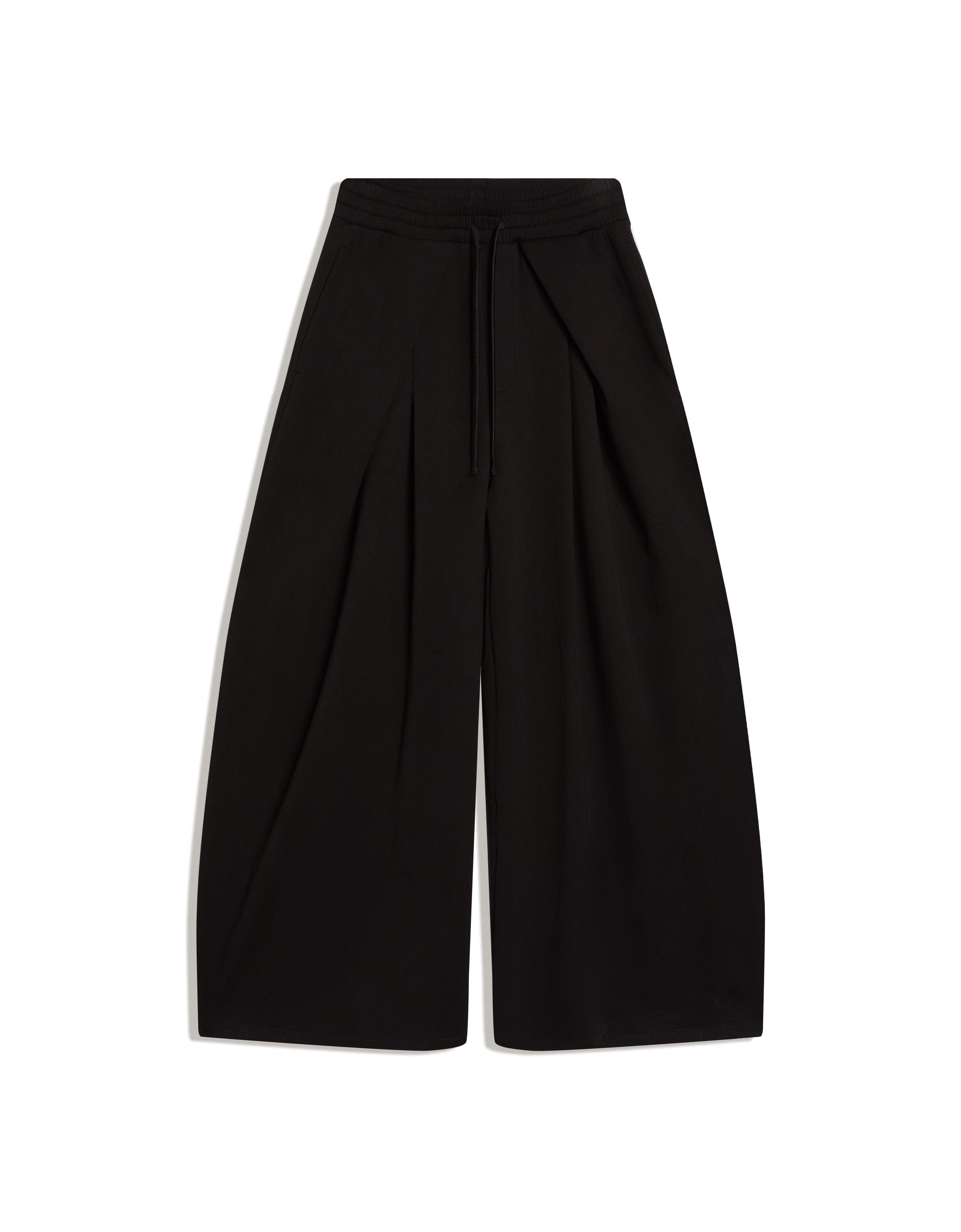 Neoprene effect wide-leg trousers with stoppers — Black