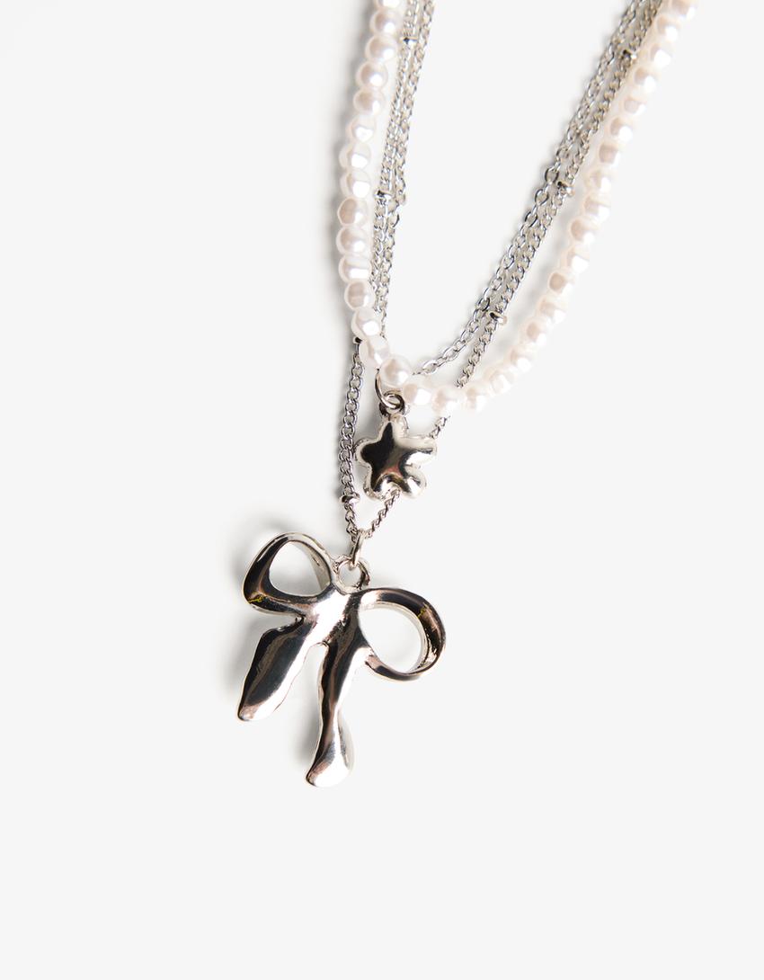 3-pack of faux pearl necklaces-Silver
