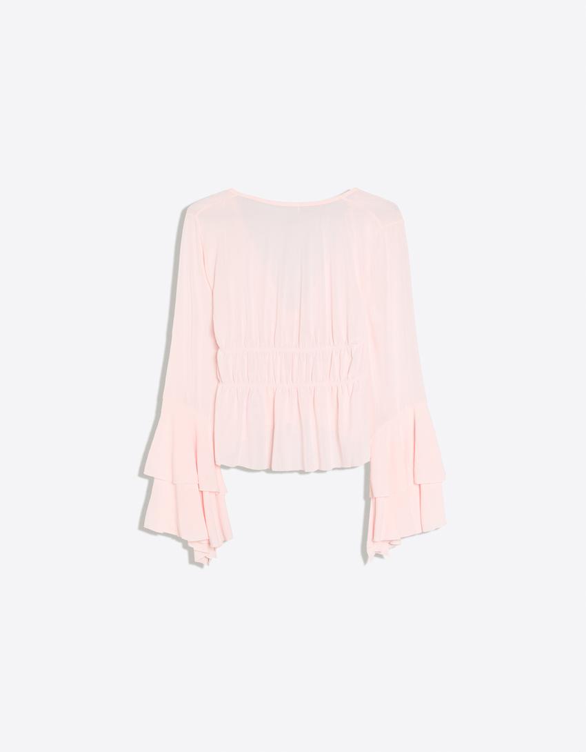 Camiseta fluida volantes-Rosa