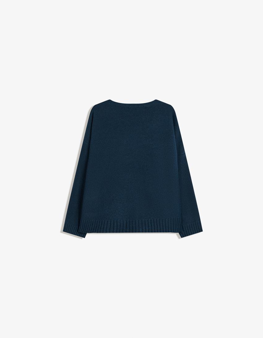 Vest met V-hals en knopen-Blauw