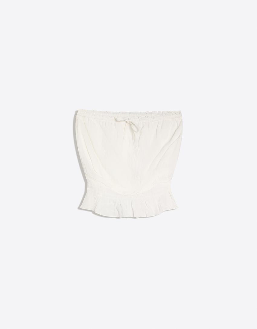 Ruched crepe bandeau top-Off white