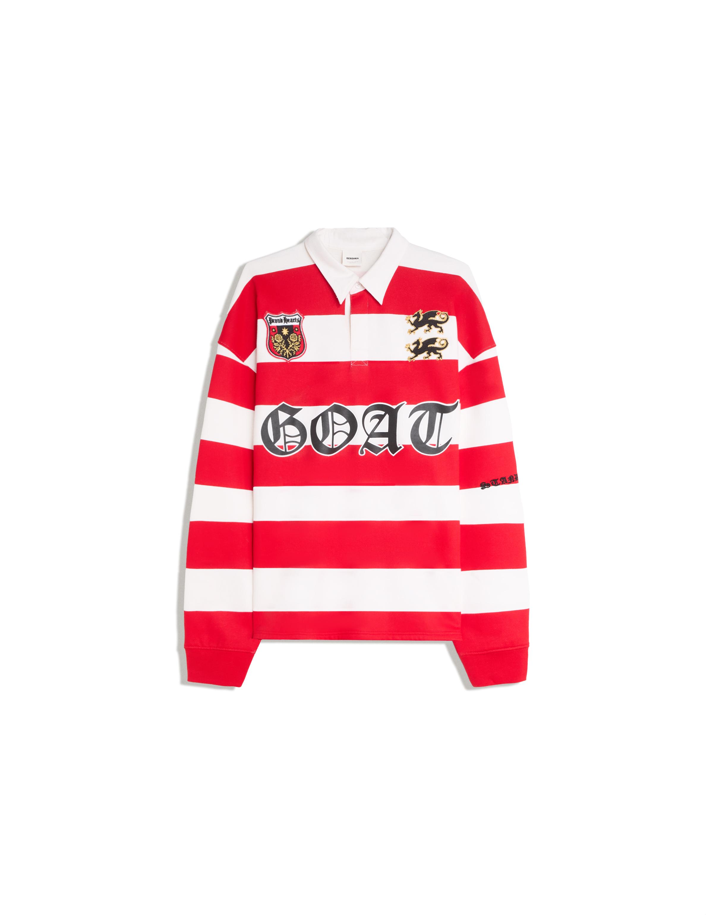 Striped print long sleeve polo shirt — Red