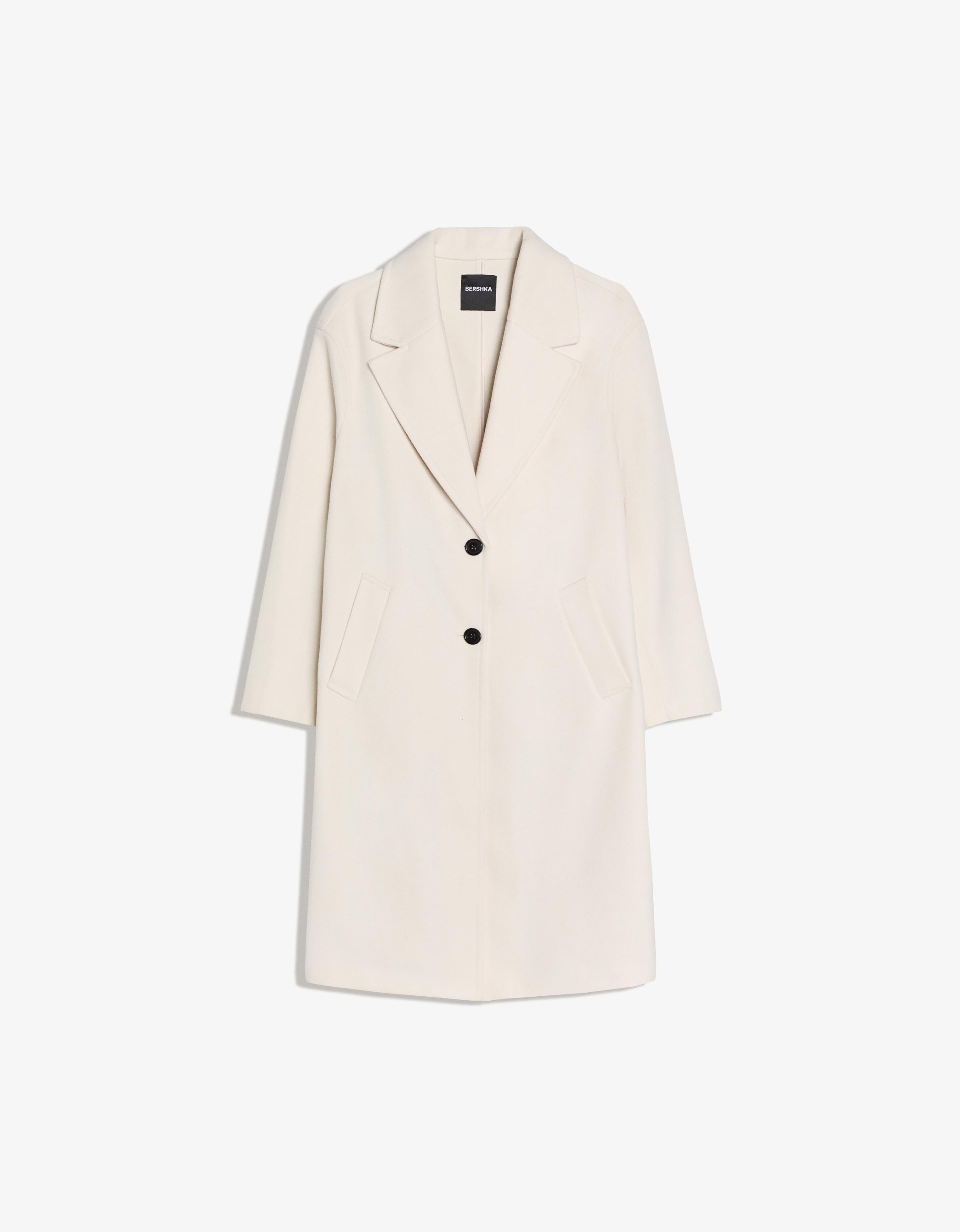 Bershka Langer Soft-Mantel Damen M Grbrochenes Weiss