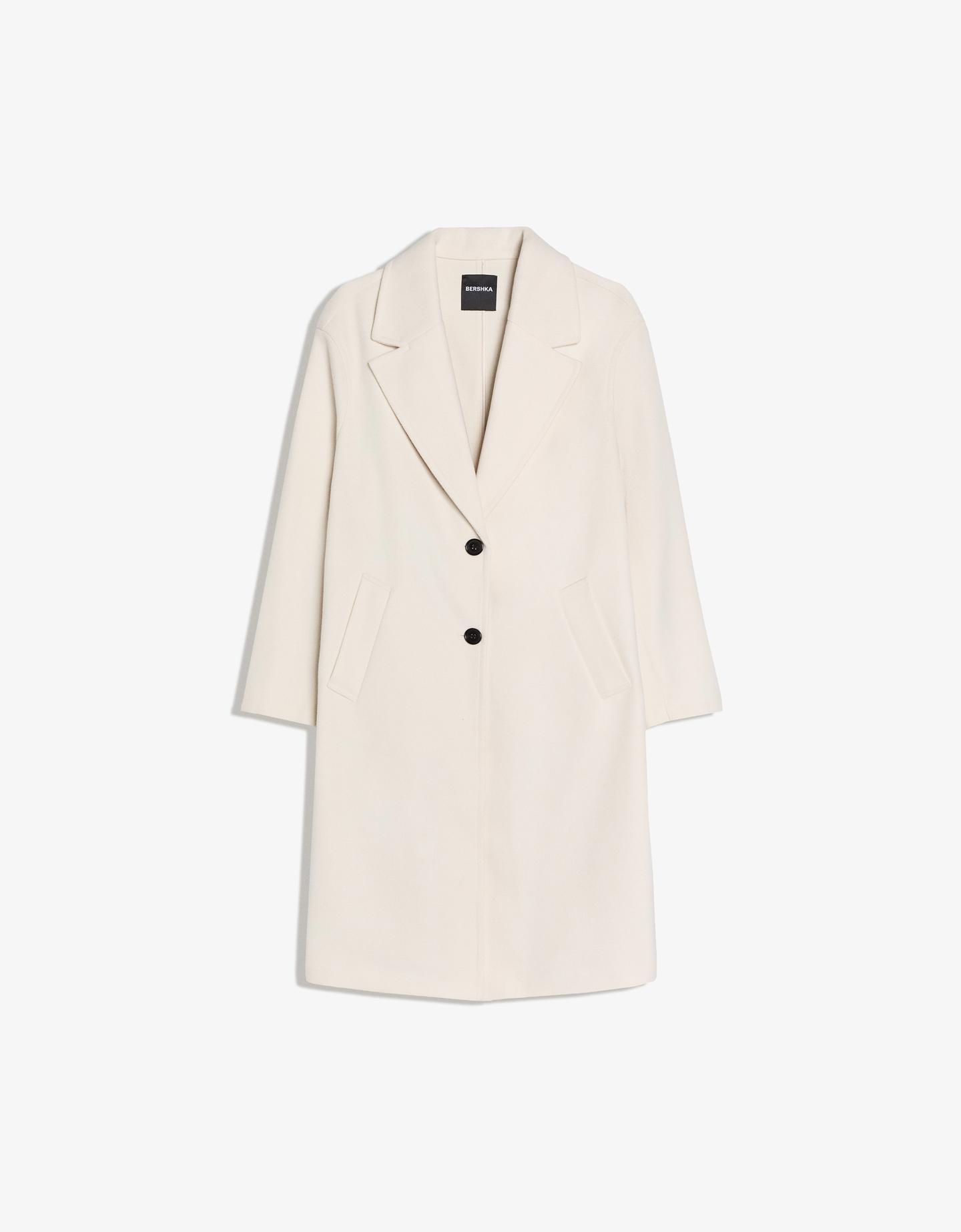 Bershka długi płaszcz soft touch biały złamany