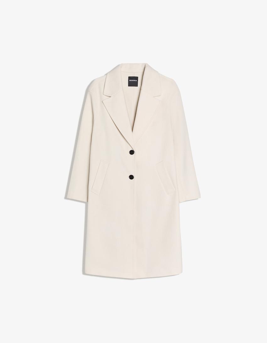 Yumuşak dokulu uzun palto-Kirli beyaz