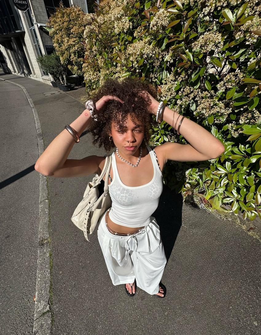 Pantalon wide leg fluide plissé-Blanc-1