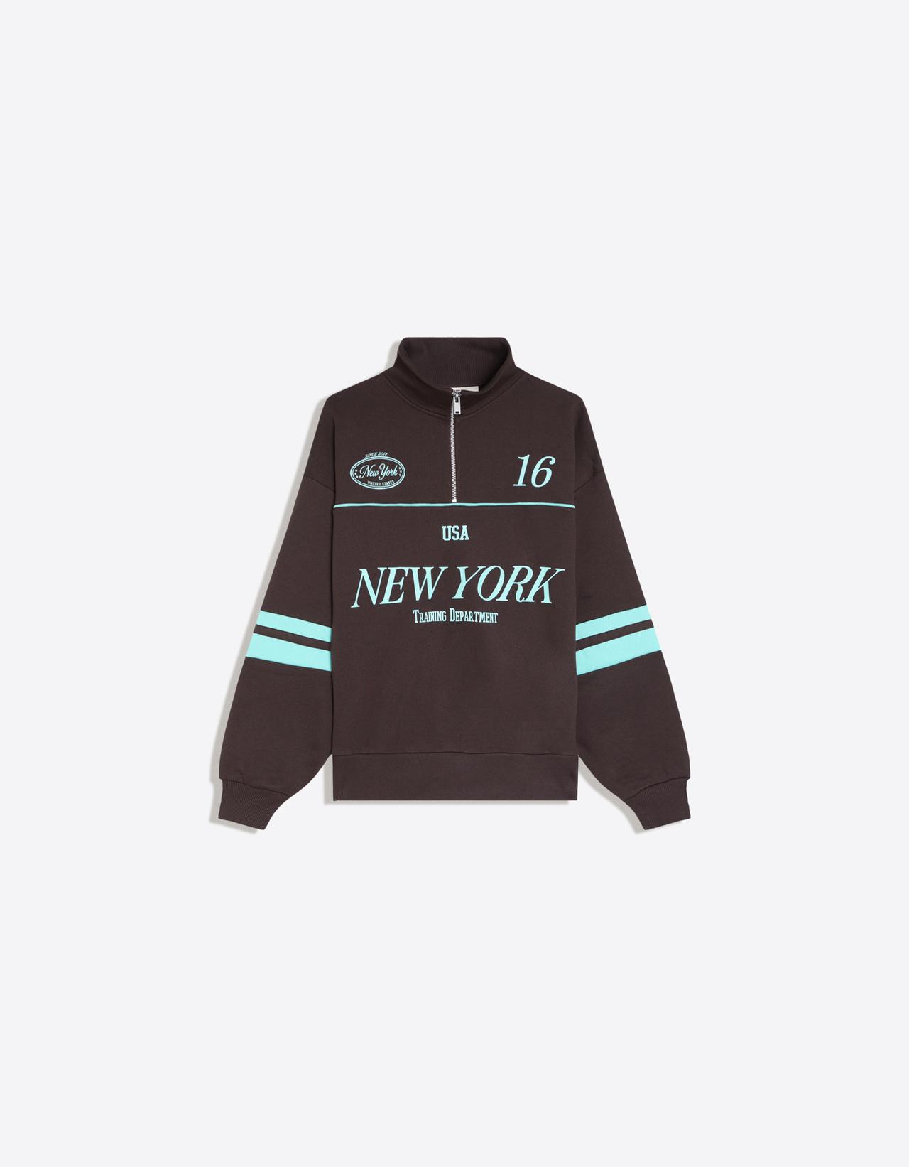 Printed half-length zip sweatshirt — Brown