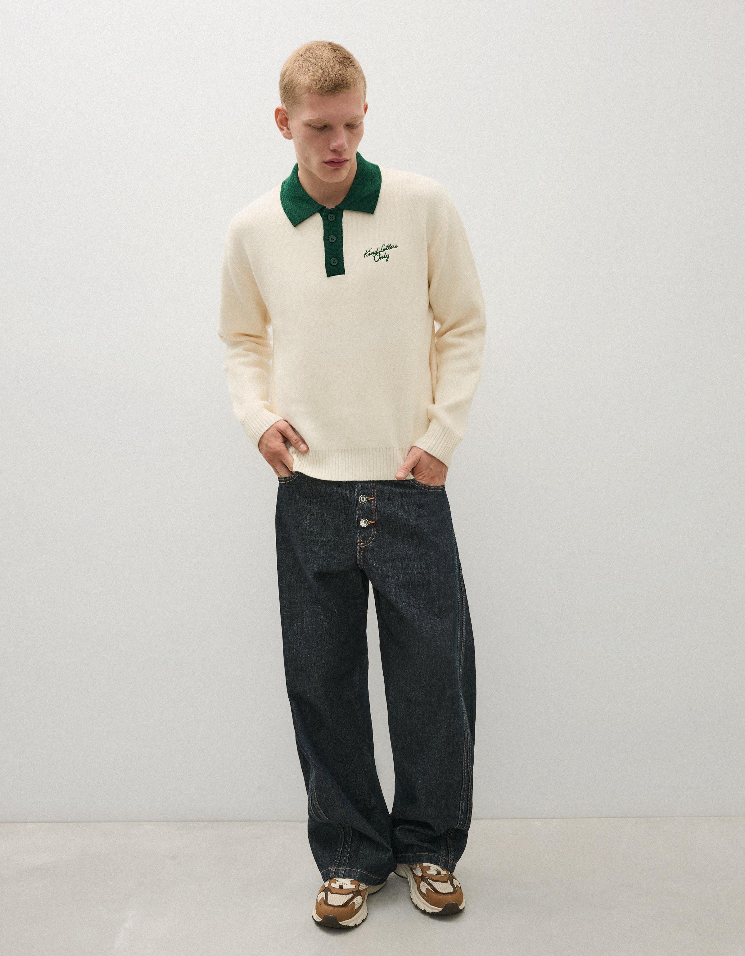Contrast embroidered polo collar jumper — Off white