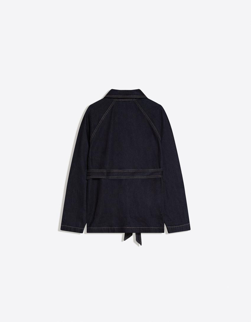 Denim jacket with belt-Navy