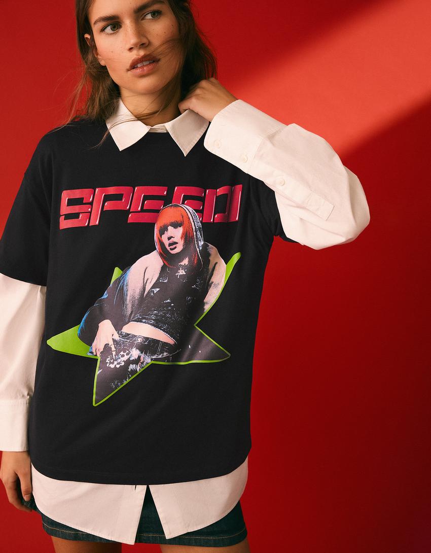 Plain Speedi short sleeve print T-shirt-Black