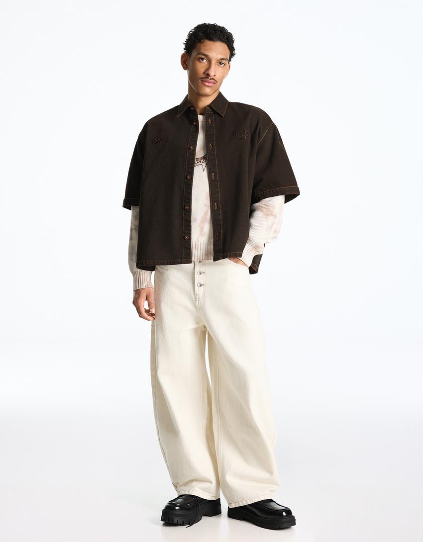 Chemise brodée Boxy fit-Marron