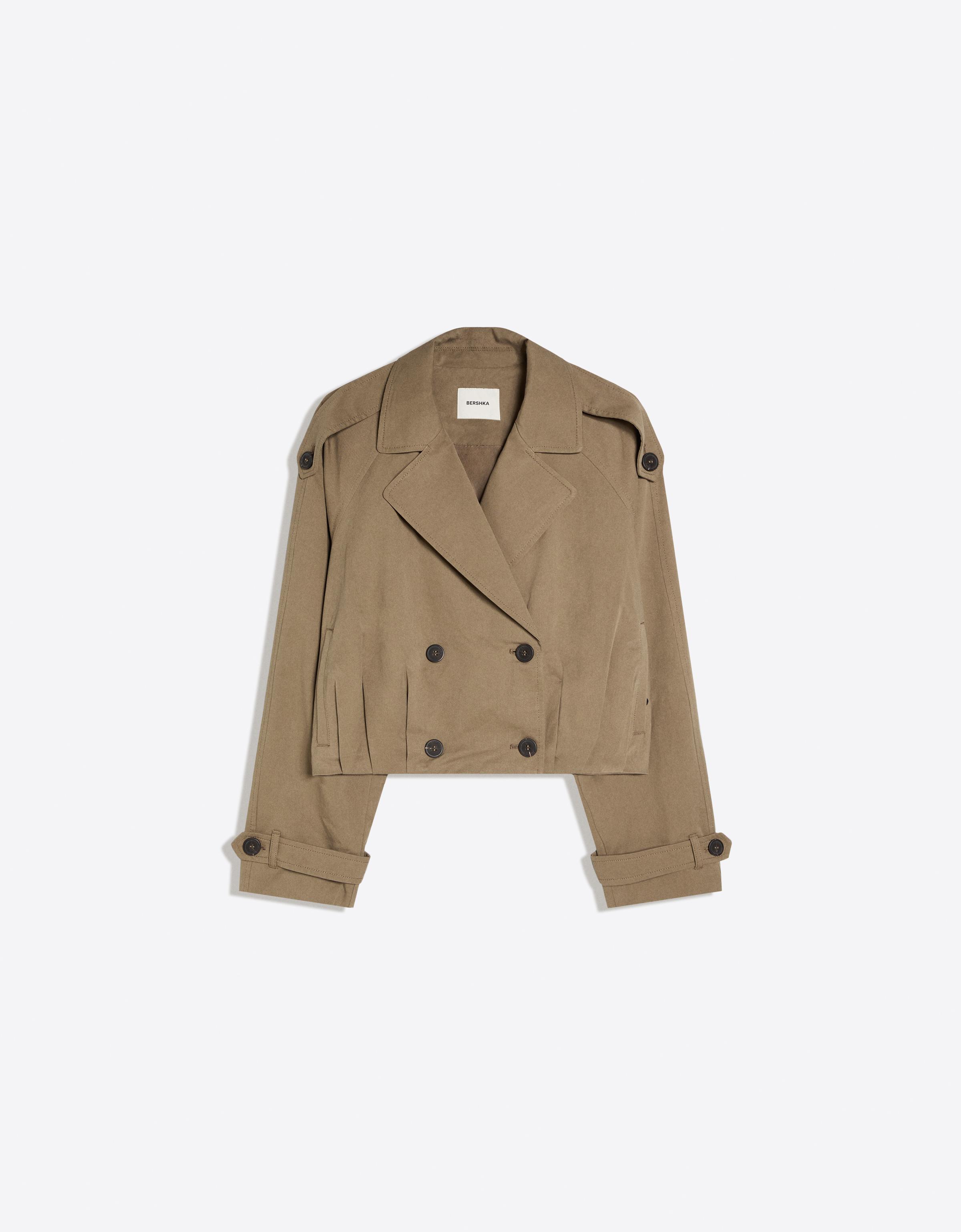 Pleated cropped trench coat — Mink