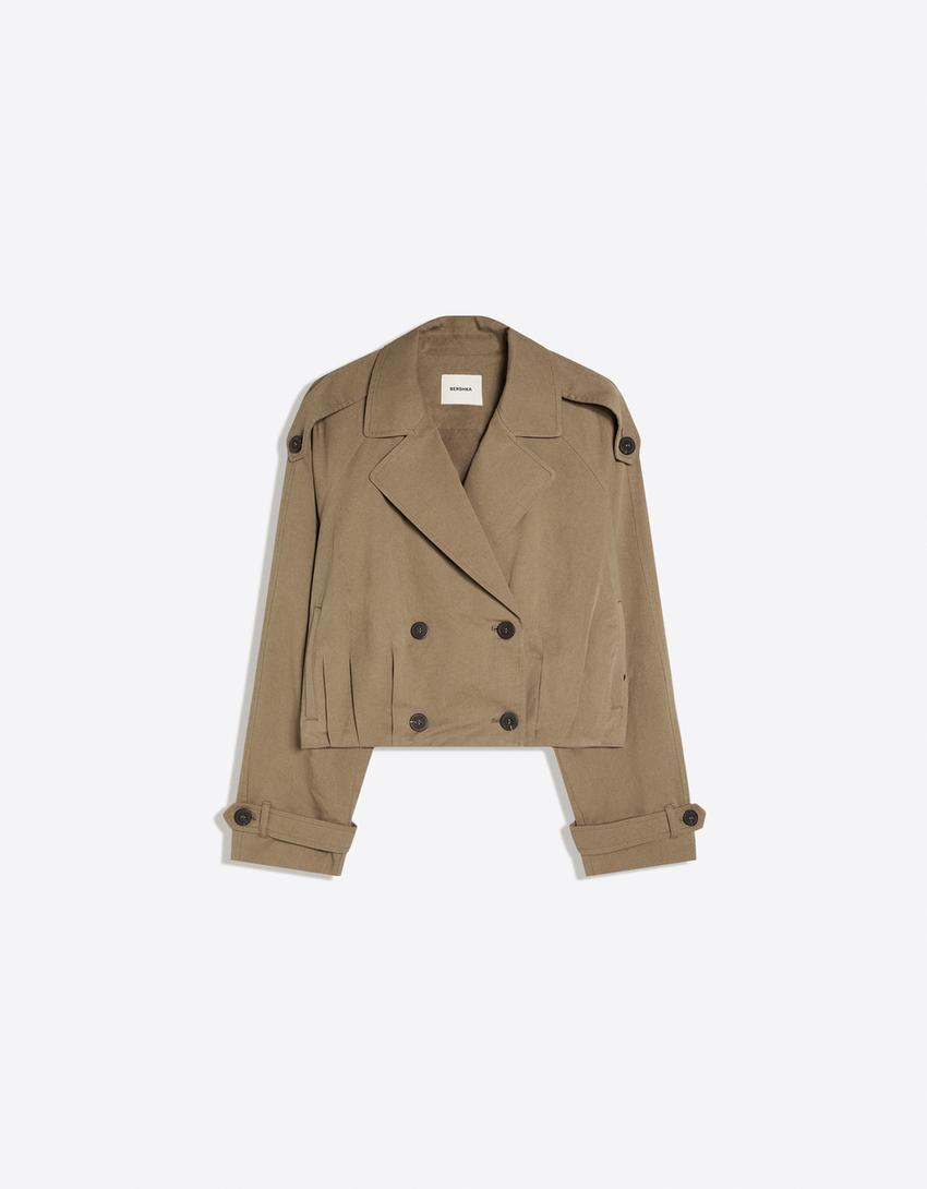 Short pleated trench coat-Mink
