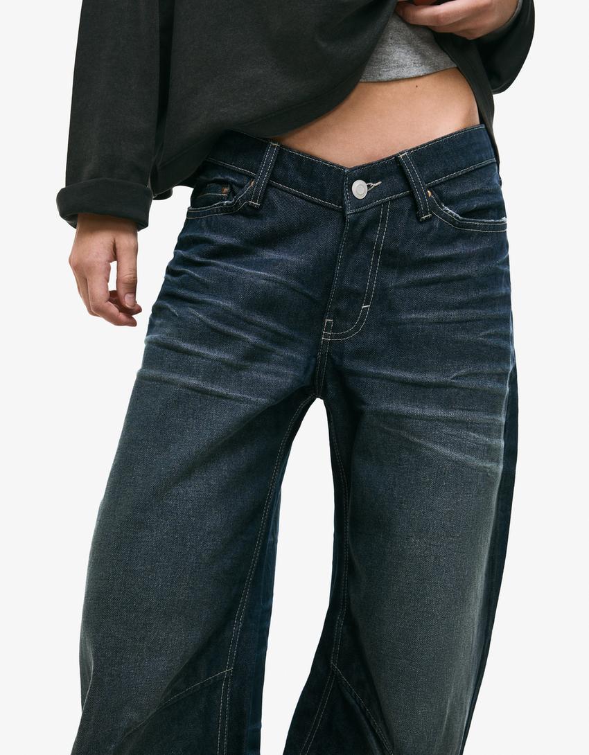 Jeans ample taille basse-Bleu lavé