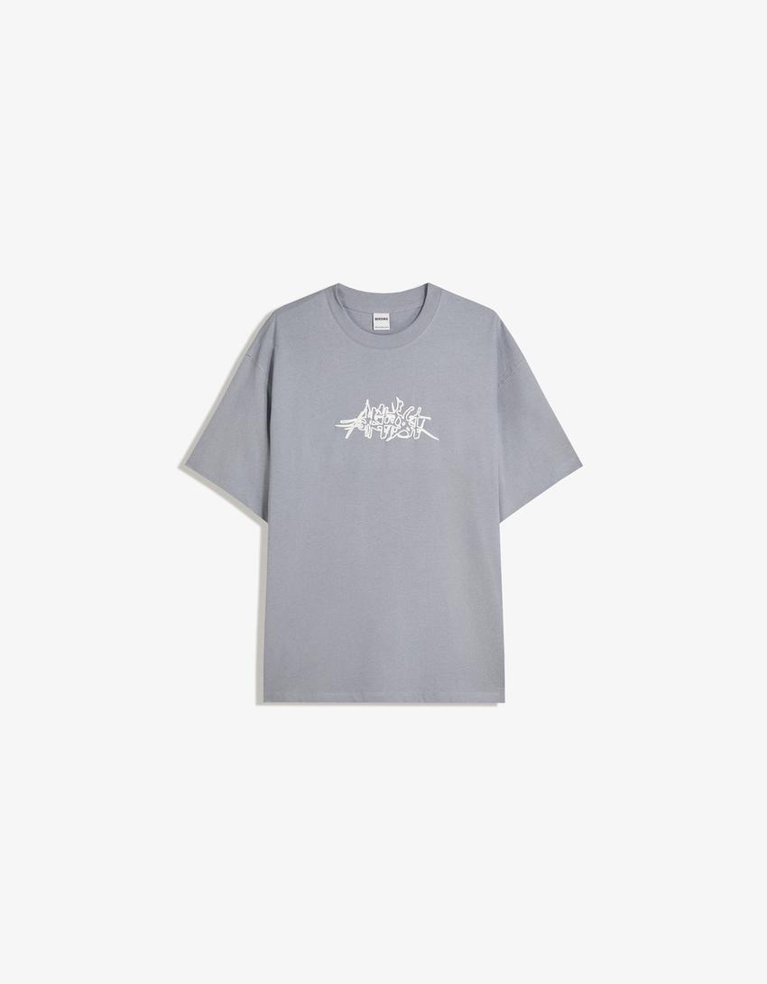 Short sleeve T-shirt with print-Grey
