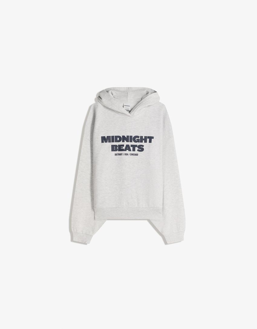 Sudadera oversize capucha print-Gris