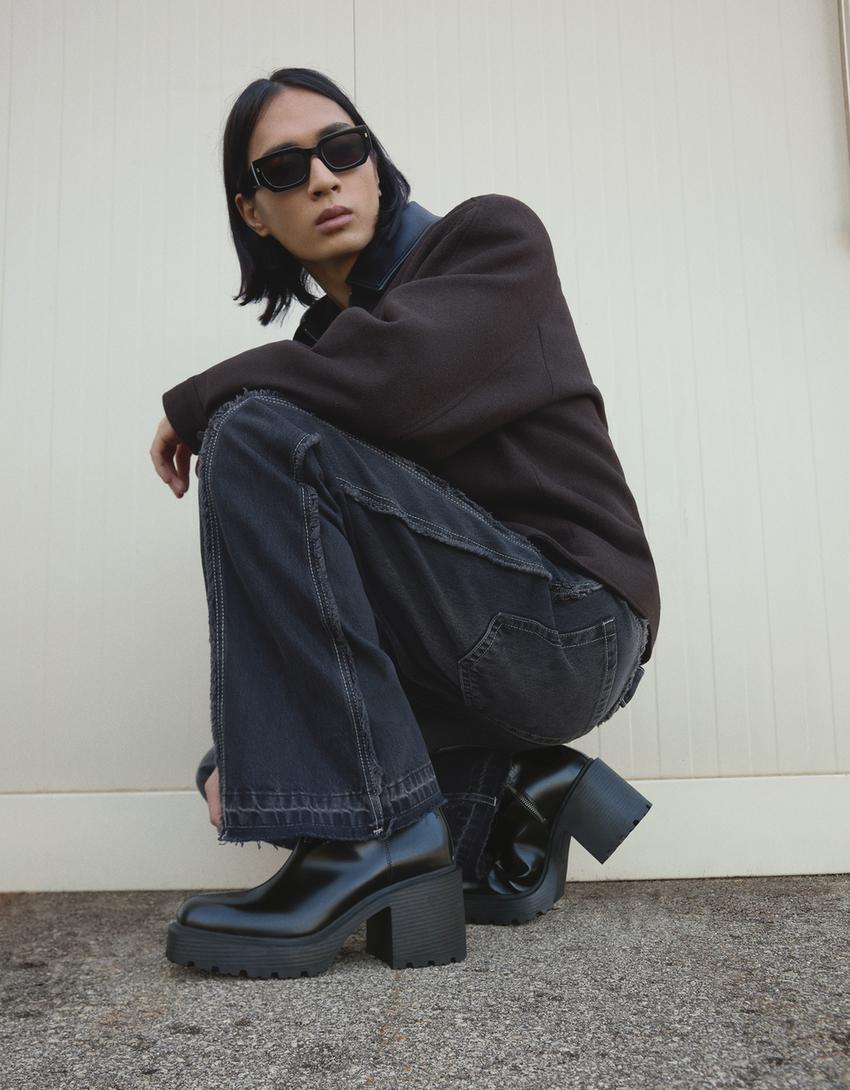 Square toe ankle boots-BLACK