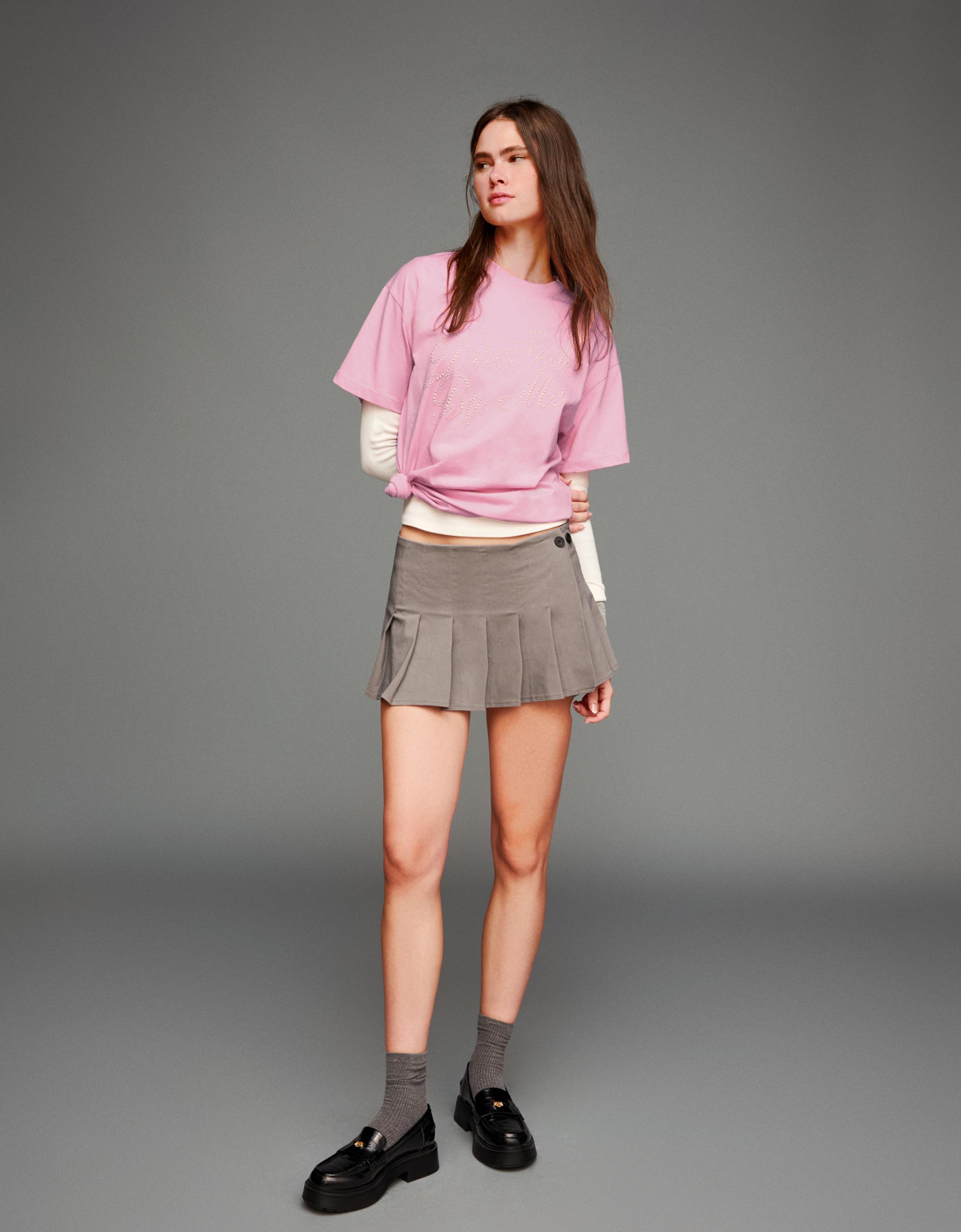 Bershka Oversize-T-Shirt Mit Kurzen Ärmeln Und Print Damen L Rosa