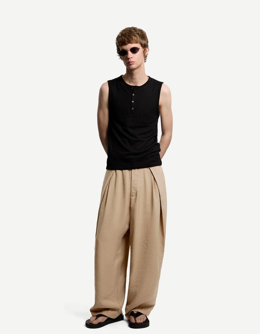 Pantalón super baggy pliegues-Arena-0