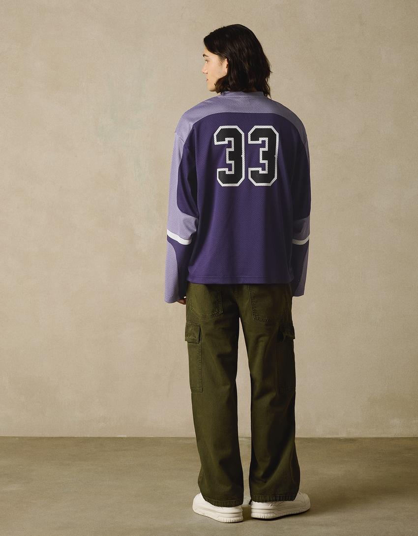 Camiseta manga larga mesh print-Morado