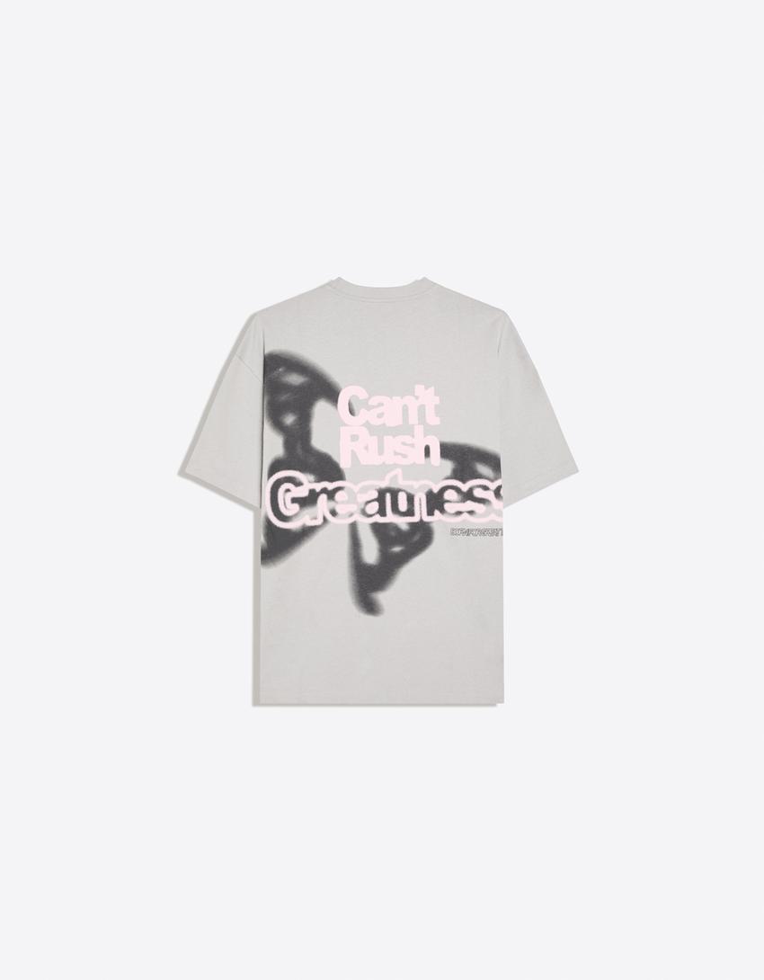 Boxy print T-shirt-Grey
