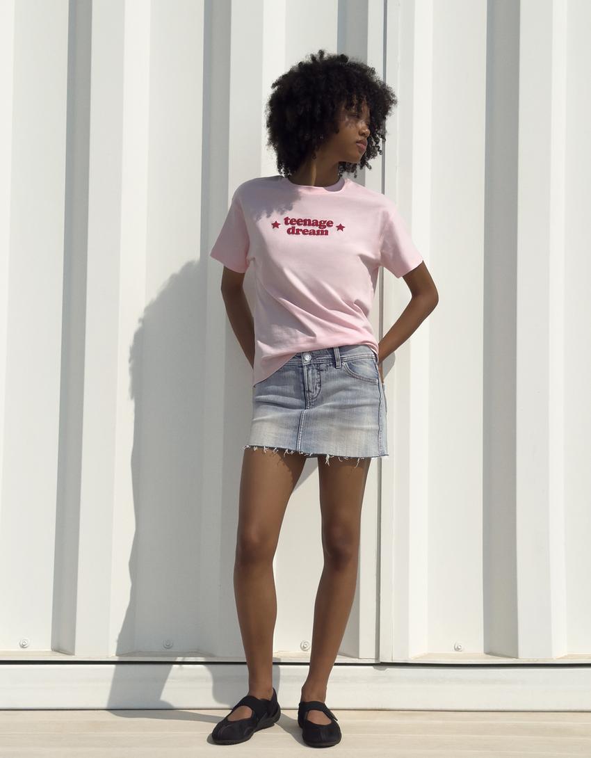 Denim mini skort-Light blue