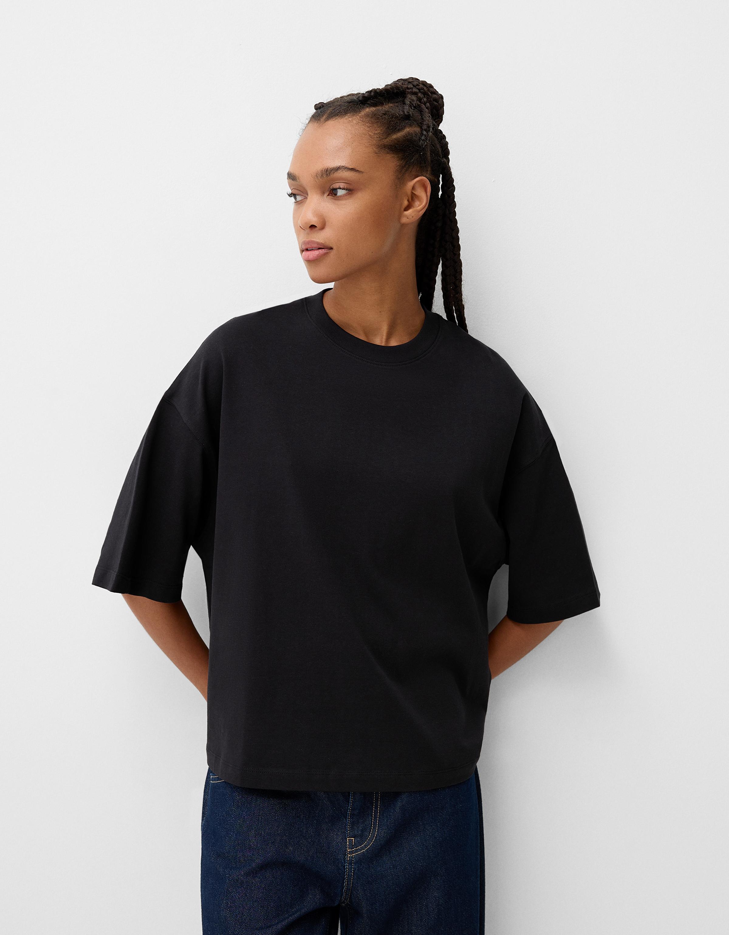 Bershka Kurzärmeliges Oversize-Shirt Damen S Schwarz