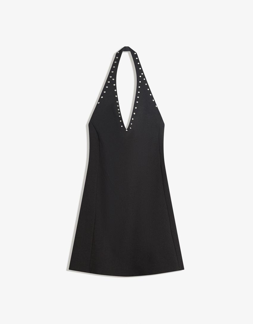 Vestito mini halter borchie-Nero-3