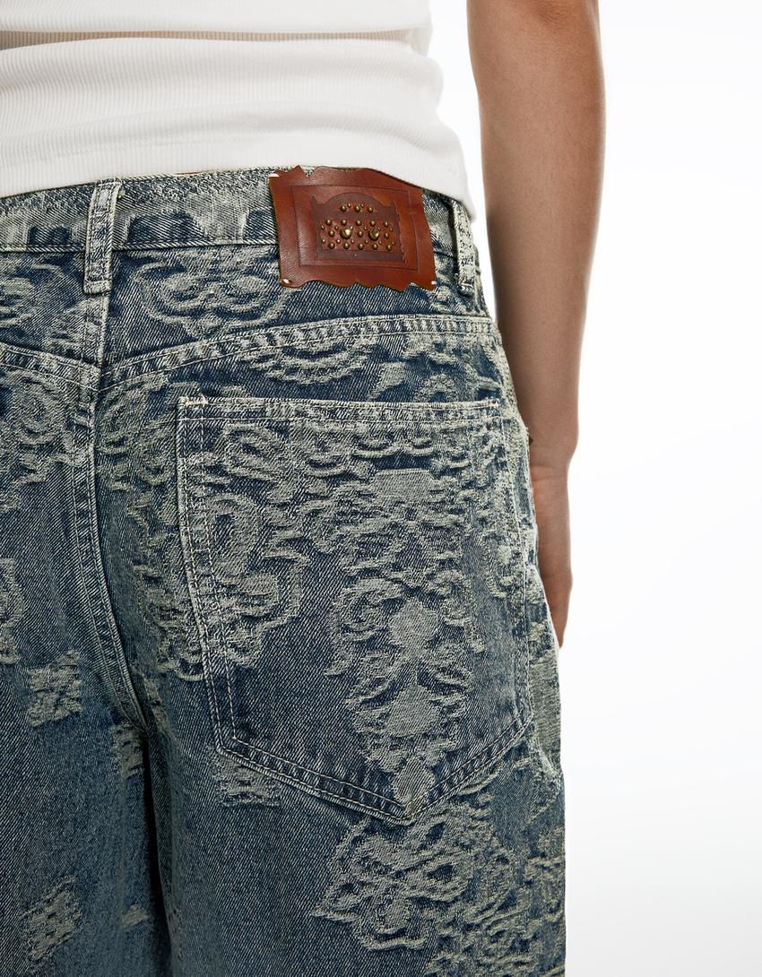 ARIES X BERSHKA denim bermuda şort-Açık mavi