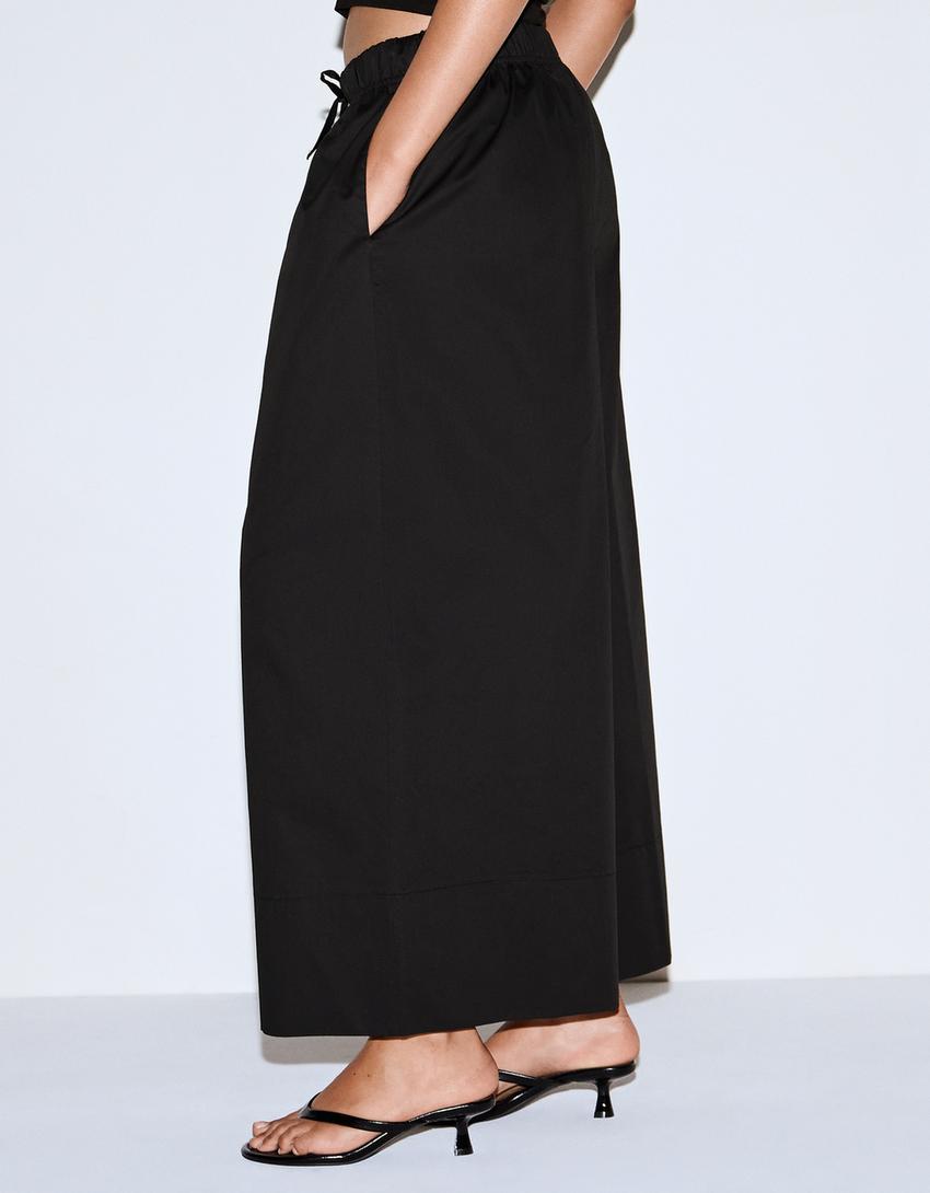Poplin culotte trousers-Black