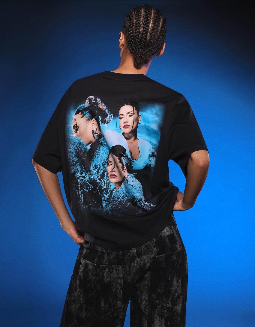 Camiseta Lia Kali manga corta oversize print-Negro