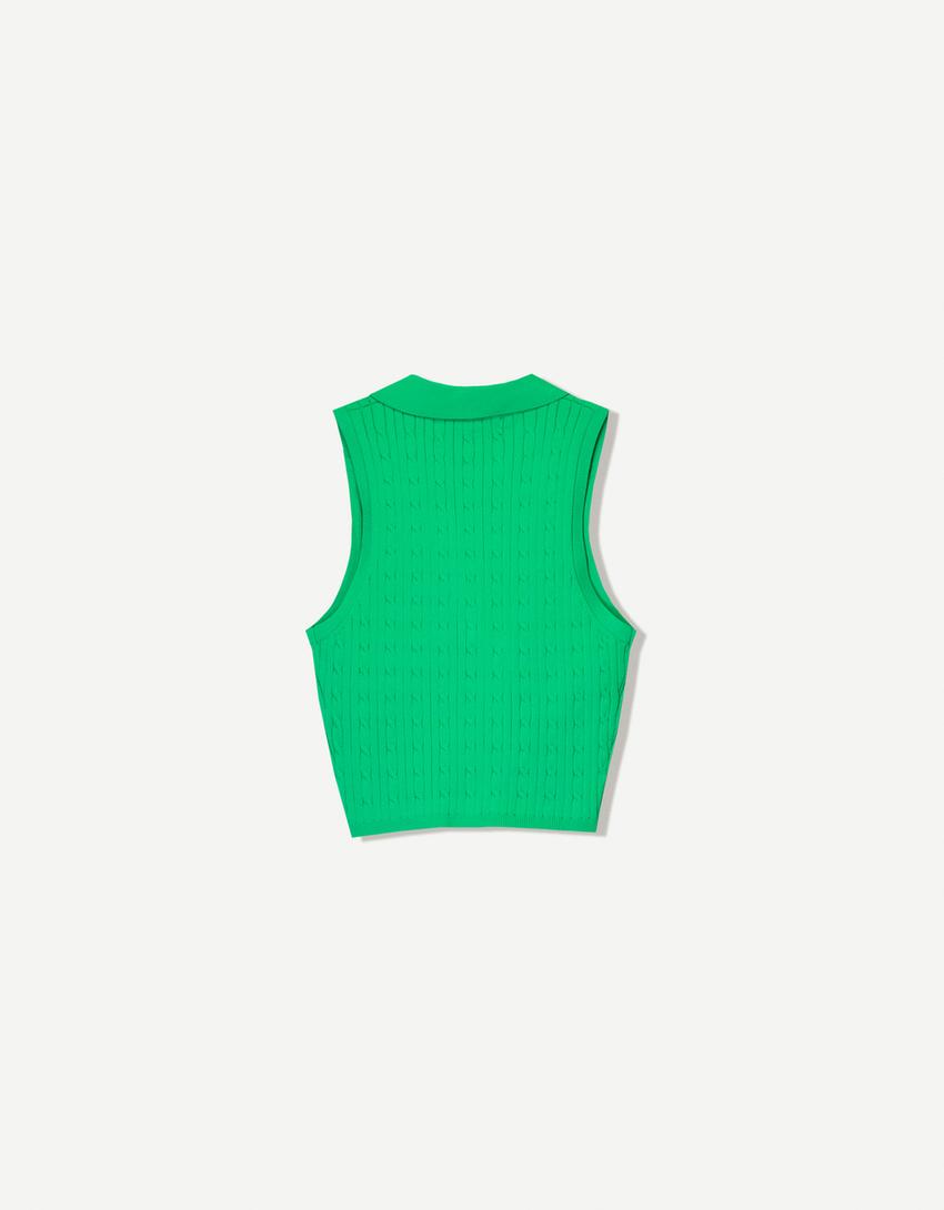 Top con collo a polo intrecciato-Verde-4