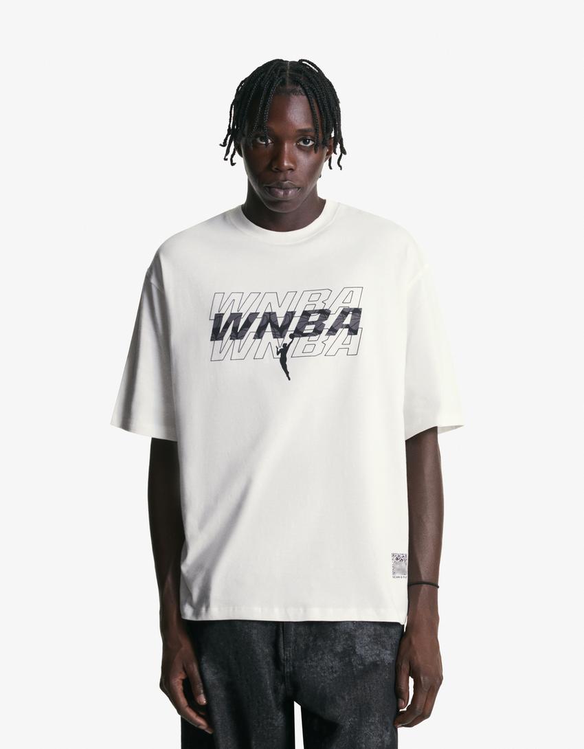 WNBA marškinėliai su trumpomis rankovėmis-Nebalintos drobės-0