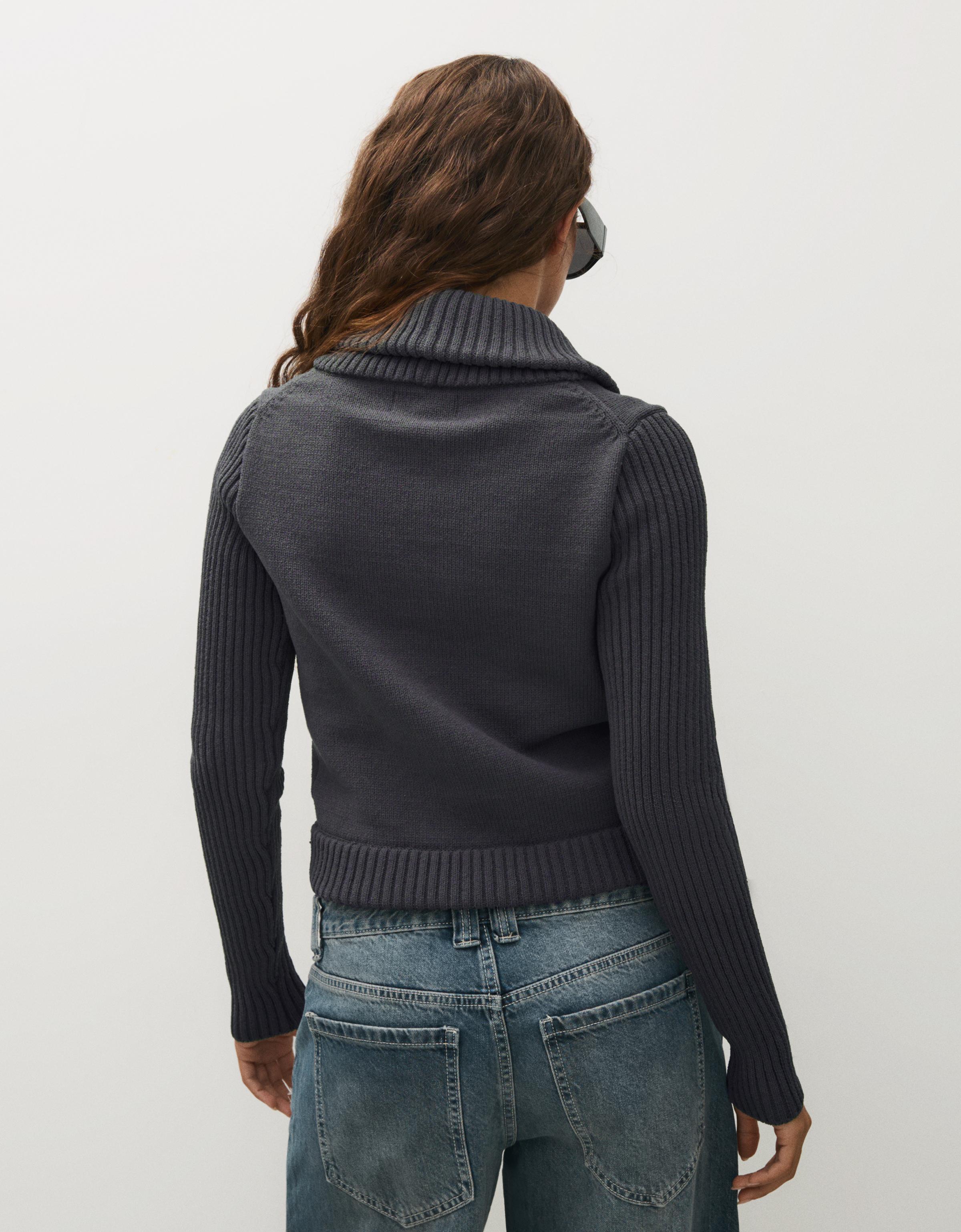 Lapel knit cardigan — Grey